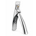 Stainless steel nail tip cutter standing upright with spring-loaded handle for trimming artificial nail tips