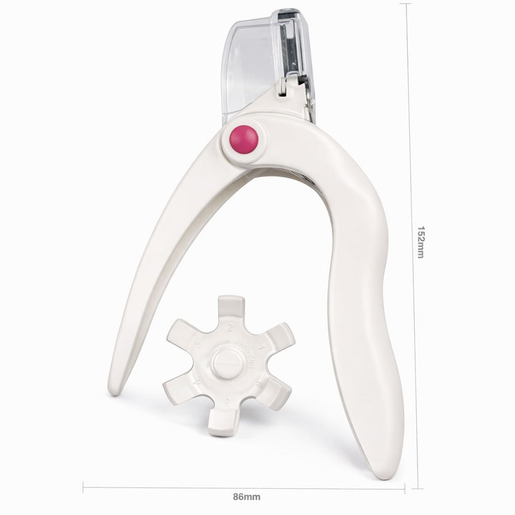 White PVC handle nail tip cutter with cutting guide wheel and 152mm by 86mm dimensions