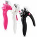 Pink, white, and black nail tip cutters with cutting guide wheels and protective caps for artificial nail tips