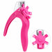 Pink nail tip cutter with adjustable cutting guide wheel and protective clipping cap for artificial nail tips