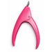 Pink nail tip cutter with curved easy-squeeze handles and stainless steel cutting blade