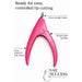 Pink nail tip cutter with sharp straight blade and easy-squeeze grip handle