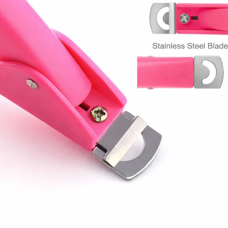 Pink PVC handle nail tip cutter with stainless steel blade for trimming artificial nail tips