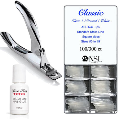 300 ct kit with Five Star brush on nail glue and silver nail tip cutter