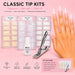 Classic square nail tip kit with 300 natural, 300 clear and 300 white tips, 7g brush-on nail glue and tip cutter