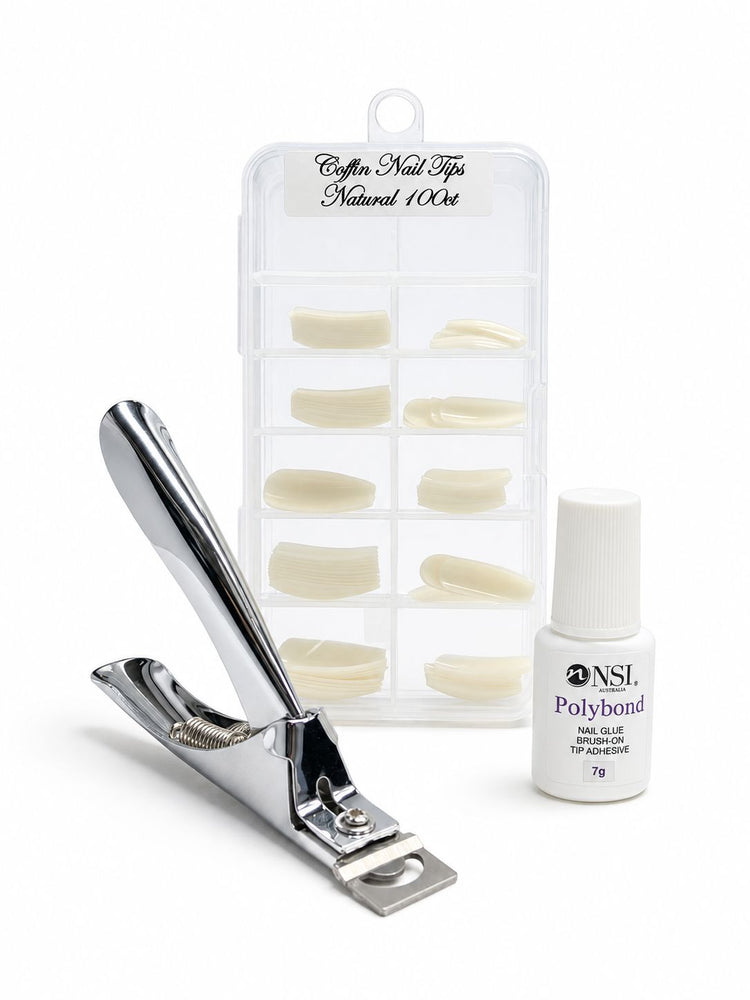 Coffin natural nail tip kit with 100 tips, Polybond nail glue and professional tip cutter – Nail Success Australia
