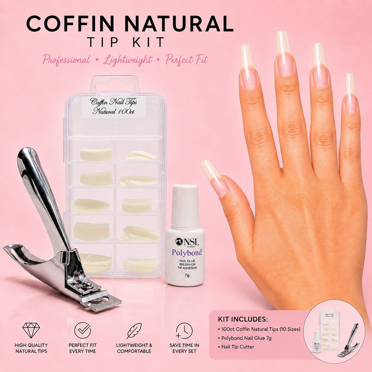 Coffin natural nail tip kit with 100 tips, Polybond nail glue and professional tip cutter – Nail Success Australia