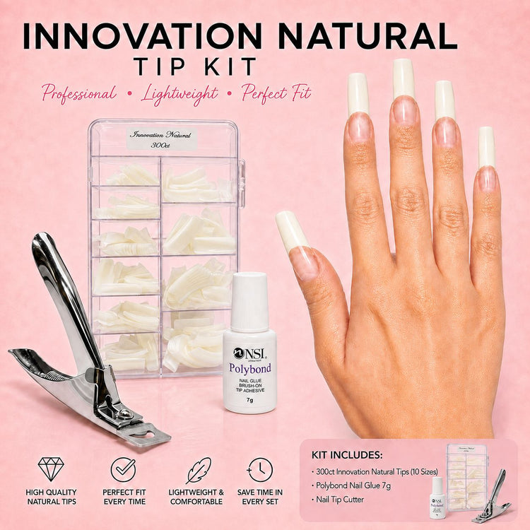 NSI Innovation Natural Tip Kit 300ct with Polybond brush on nail glue 7g and nail tip cutter