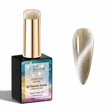 Titanium Smoke HEMA- and TPO-free Diamond Cat Eye Gel Polish with matching smoky champagne magnetic nail swatch – Nail Success Australia