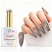 Titanium Spark holographic gel polish with titanium silver multicolour glitter swatch and matching manicure for HEMA and TPO free salon nails