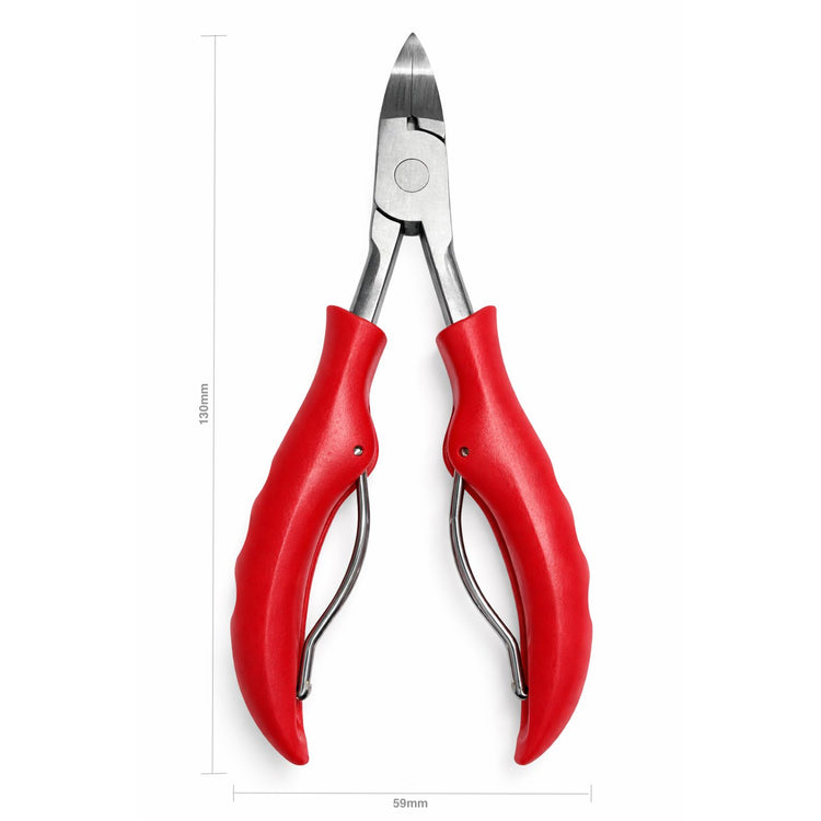 Light pink precision cuticle nippers with open stainless steel blades and ergonomic handles