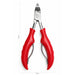 Light pink precision cuticle nippers with open stainless steel blades and ergonomic handles