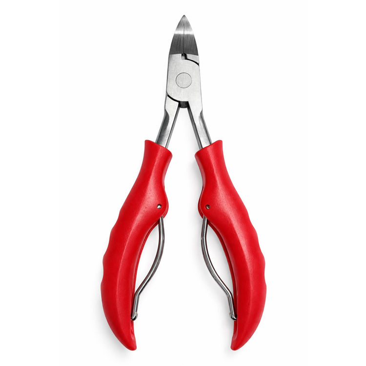 Red precision toenail clippers with stainless steel blades and ergonomic handles