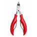 Red precision toenail clippers with stainless steel blades and ergonomic handles