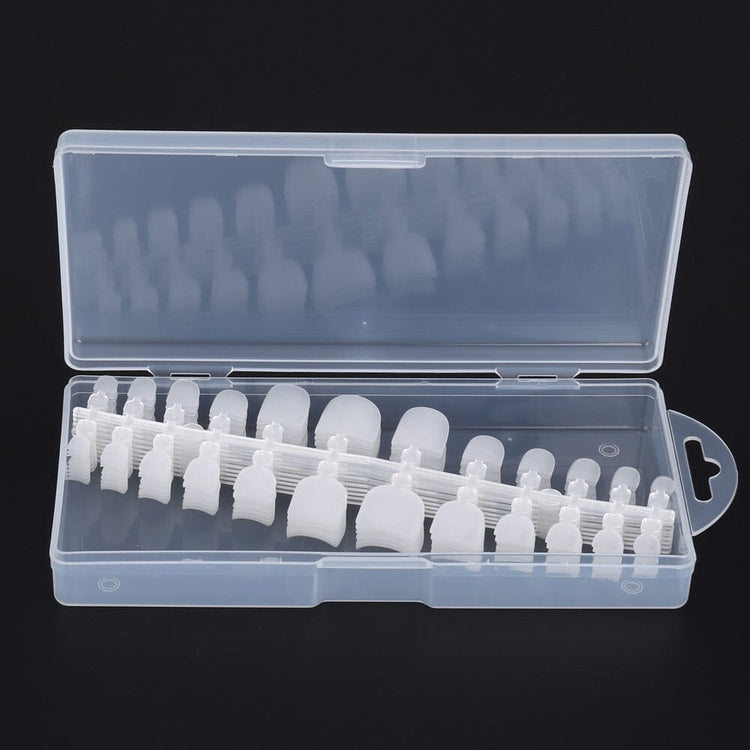 NSI Toe Nail Tips Clear Tray 240ct case open showing clear toe tips sorted by size