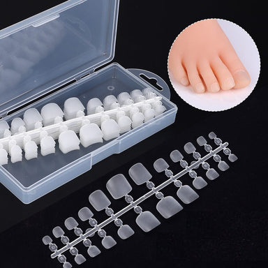 NSI Toe Nail Tips Clear Tray 240ct in a storage case with strips of clear toe tips