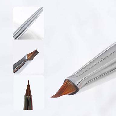 Close-up of NSI Australia triangle nail art brush — angled bristles and chrome ferrule details