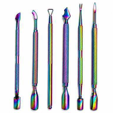 Rainbow 6-piece cuticle pusher, trimmer and peeler scraper nail tool set, NSI Australia