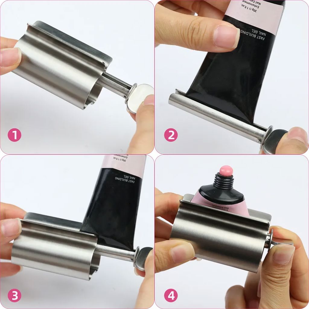 How to use metal tube roller squeezer to extract polygel from nail gel tube (4-step)