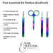 Nail Success Australia Tweezers and Scissors 4pcs set with rainbow metallic finish for precision nail detail work
