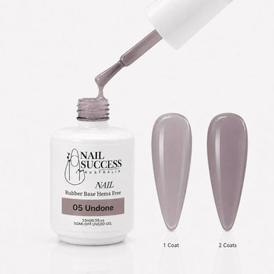 Undone Rubber Base Gel - open bottle with brush and swatches