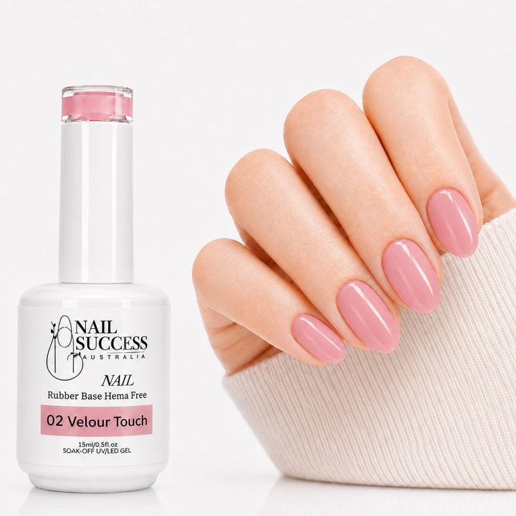 Velour Touch Rubber Base Gel - natural nail result on hand