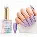 Violet Dream aurora pearl gel polish with purple pearl shimmer swatch and matching manicure for HEMA and TPO free salon nails