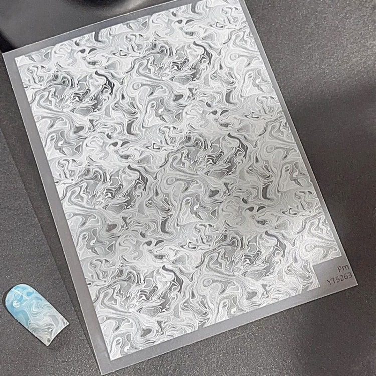 NSI Australia YT-5263 grey marble swirl nail art sticker sheet with water-transfer decal pattern