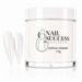 Soft White 20 Silken acrylic nail powder in a 115 g tub with two matching stiletto nail swatches – Nail Success Australia