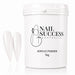 Soft White 20 Silken acrylic nail powder in a 1 kg tub with two matching stiletto nail swatches – Nail Success Australia