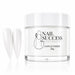 Pure White 20 Blizzard acrylic nail powder in a 30 g jar with two matching stiletto nail swatches – Nail Success Australia