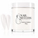 Soft White 20 Silken acrylic nail powder in a 445 g tub with two matching stiletto nail swatches – Nail Success Australia