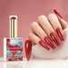 NSI Australia Winter Magic red glitter gel polish with glossy sparkling manicure and swatch, shade 16