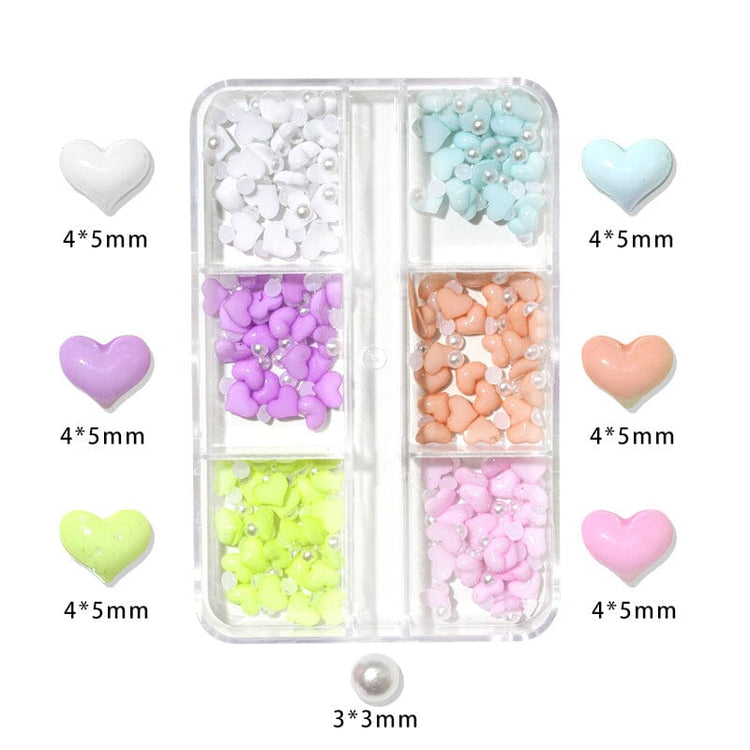 3D Hearts and Pearls Nail Art Decoration Tray 6 Colours - NSI Australia