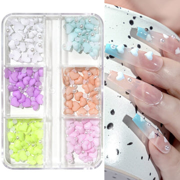 3D Hearts and Pearls Nail Art Decoration Tray 6 Colours - NSI Australia