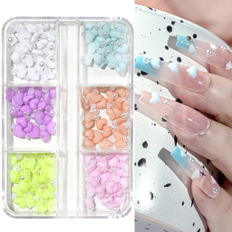 3D Hearts and Pearls Nail Art Decoration Tray 6 Colours - NSI Australia