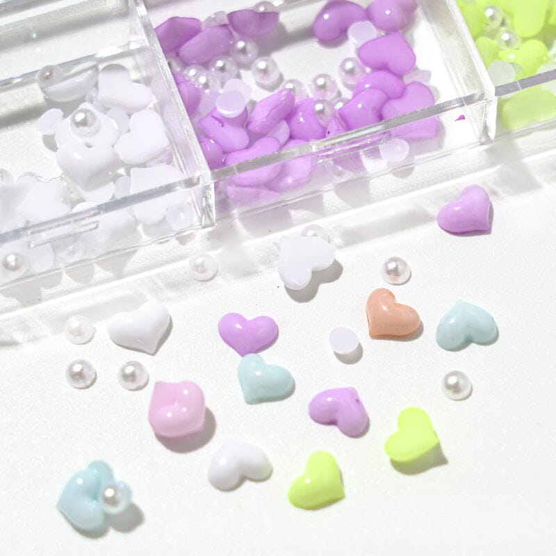 3D Hearts and Pearls Nail Art Decoration Tray 6 Colours - NSI Australia