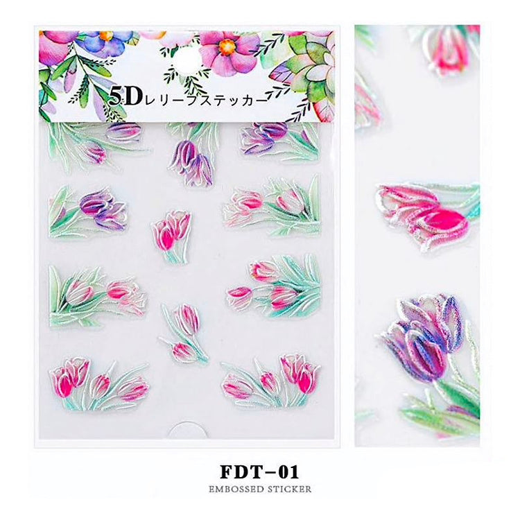 5D Embossed Flowers Nail Art Stickers - NSI Australia