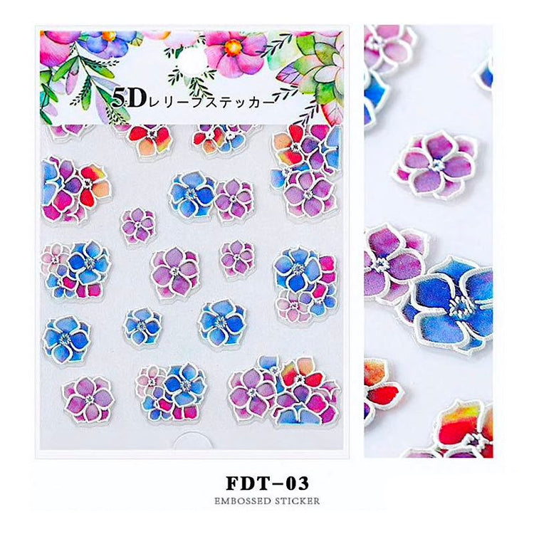 5D Embossed Flowers Nail Art Stickers - NSI Australia