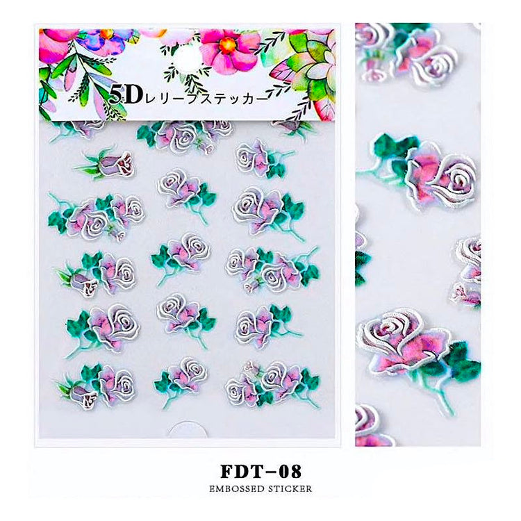 5D Embossed Flowers Nail Art Stickers - NSI Australia