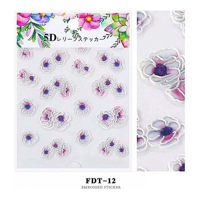 5D Embossed Flowers Nail Art Stickers - NSI Australia