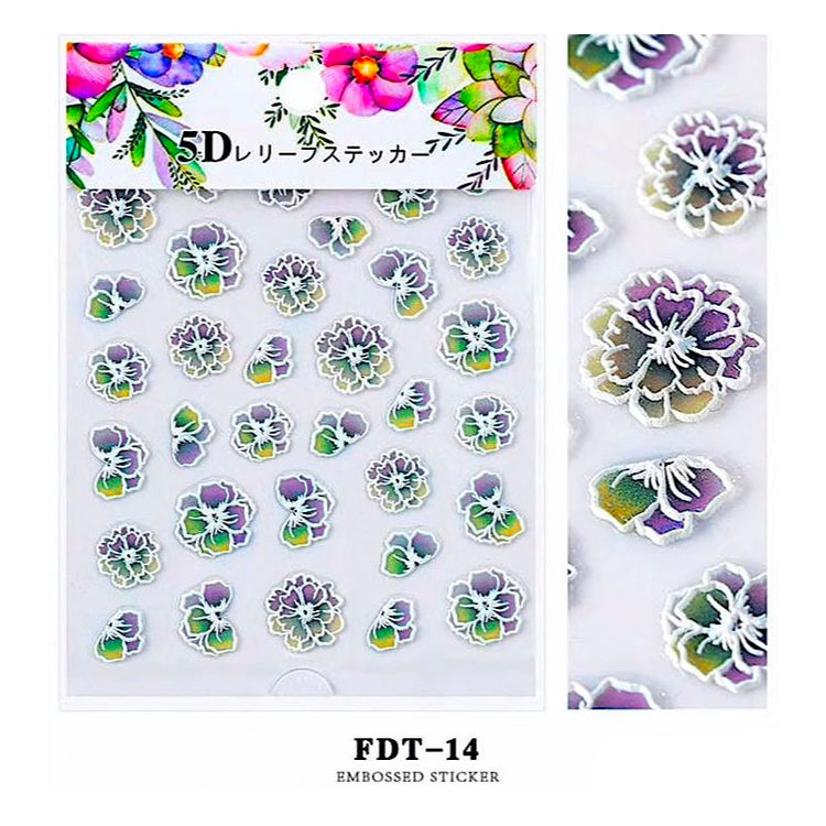 5D Embossed Flowers Nail Art Stickers - NSI Australia