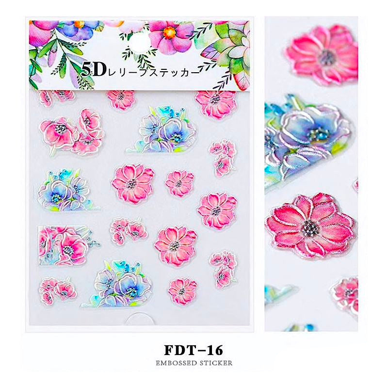 5D Embossed Flowers Nail Art Stickers - NSI Australia