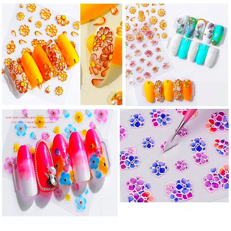 5D Embossed Flowers Nail Art Stickers - NSI Australia