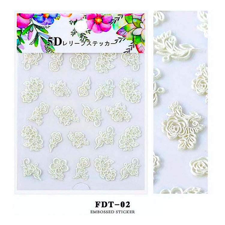 5D Embossed Flowers Nail Art Stickers - NSI Australia