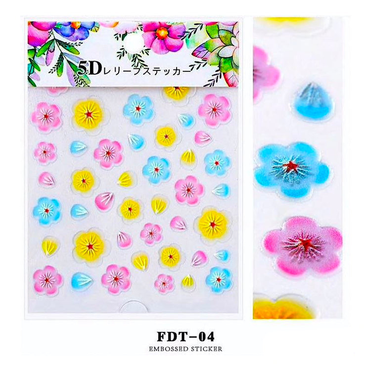 5D Embossed Flowers Nail Art Stickers - NSI Australia