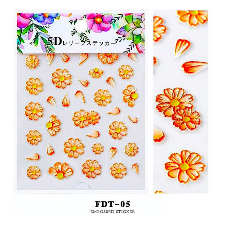 5D Embossed Flowers Nail Art Stickers - NSI Australia