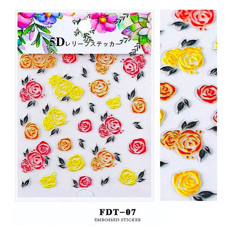 5D Embossed Flowers Nail Art Stickers - NSI Australia