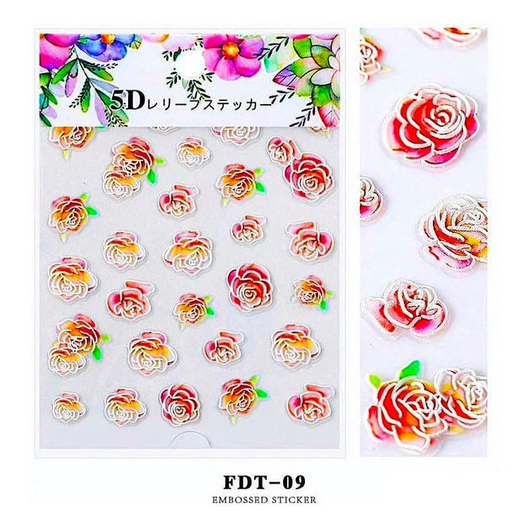 5D Embossed Flowers Nail Art Stickers - NSI Australia