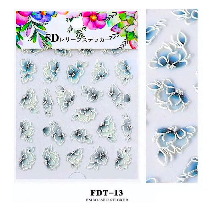 5D Embossed Flowers Nail Art Stickers - NSI Australia